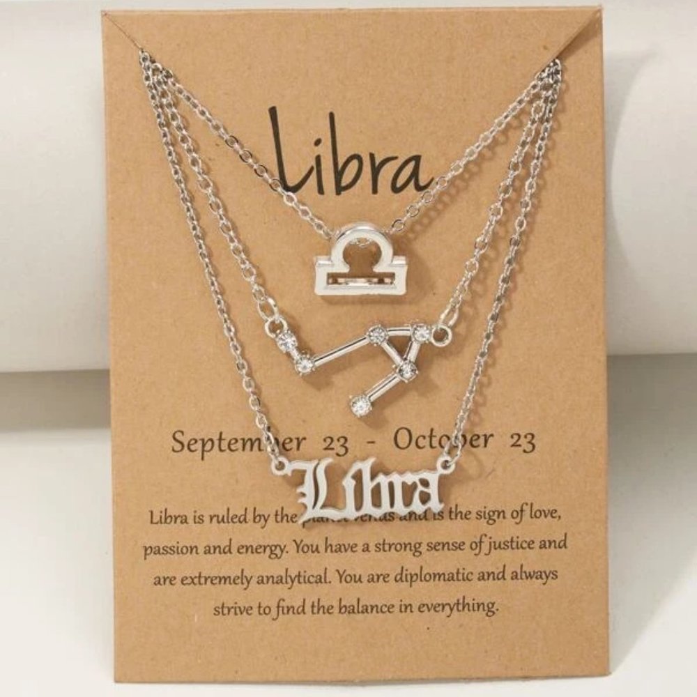 3pc Libra Zodiac Silver Necklace